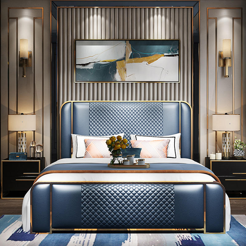 Home storage upholstered metal bed frame modern room furnitures luxury size
