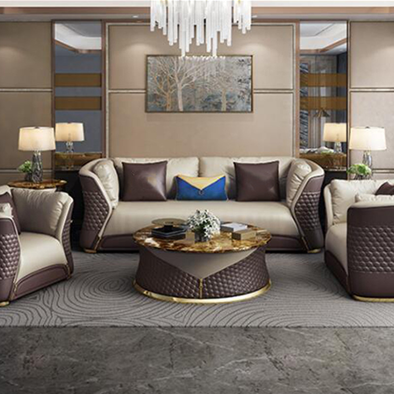  Post modern Italian luxury genuine leather upholstered 1+2+3 seaters sofa sets 