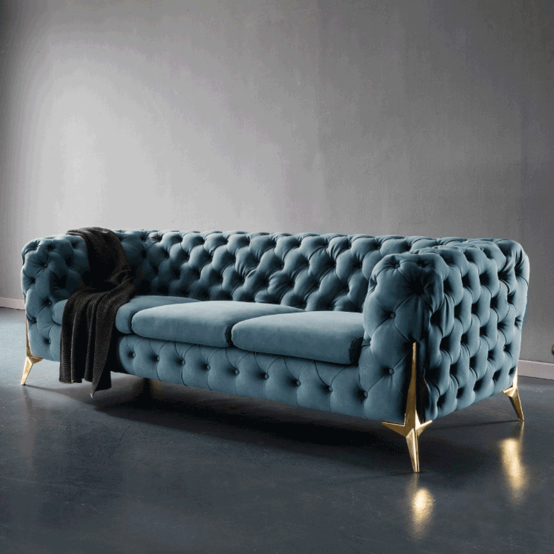 Post modern blue leather customize chesterfield button tufted sofa manufacturer