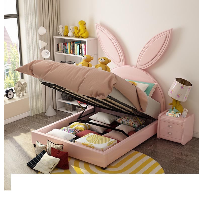Pink princess storage kids girls bed for beautiful bedroom