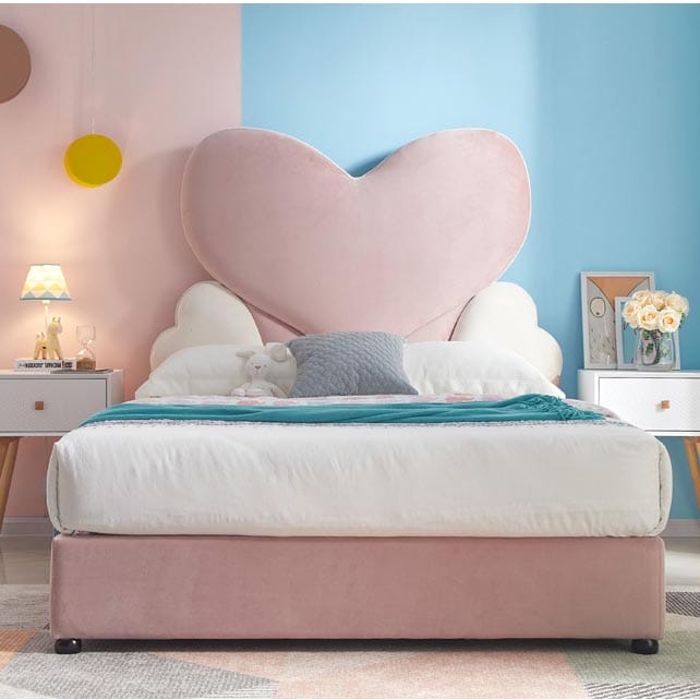 Wooden love shape cartoon double bed children furniture sets