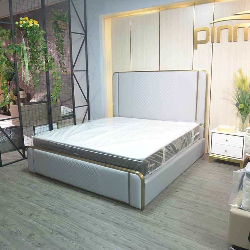 Royal ODM+OEM hotel luxury leather beds with stainless steel frame