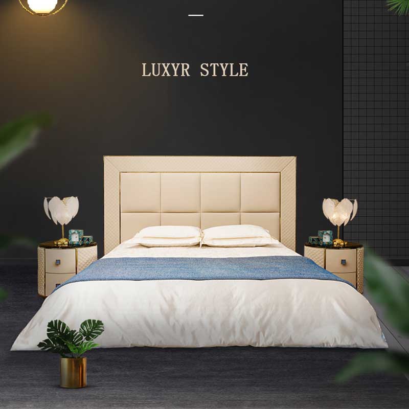 Wholesale modern latest king size solid wood pu luxury leather bed