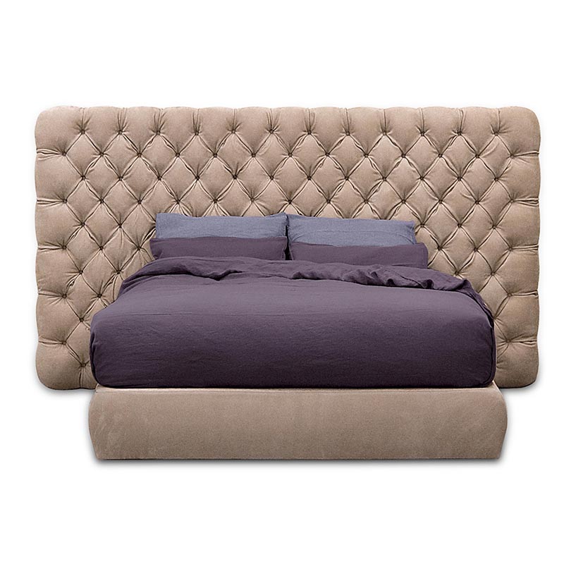 Italian ultra modern king size genuine luxury leather bed with long headboard