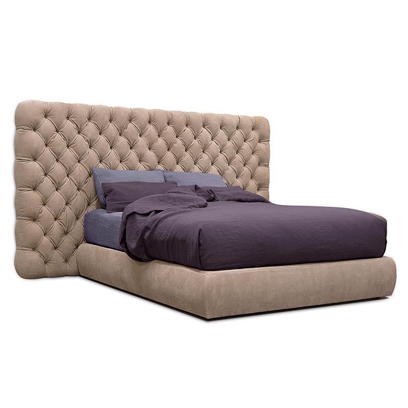 Italian ultra modern king size genuine luxury leather bed with long headboard