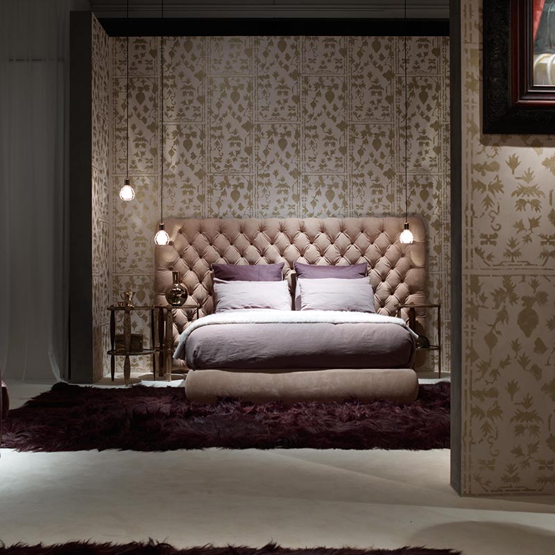 Italian ultra modern king size genuine luxury leather bed with long headboard
