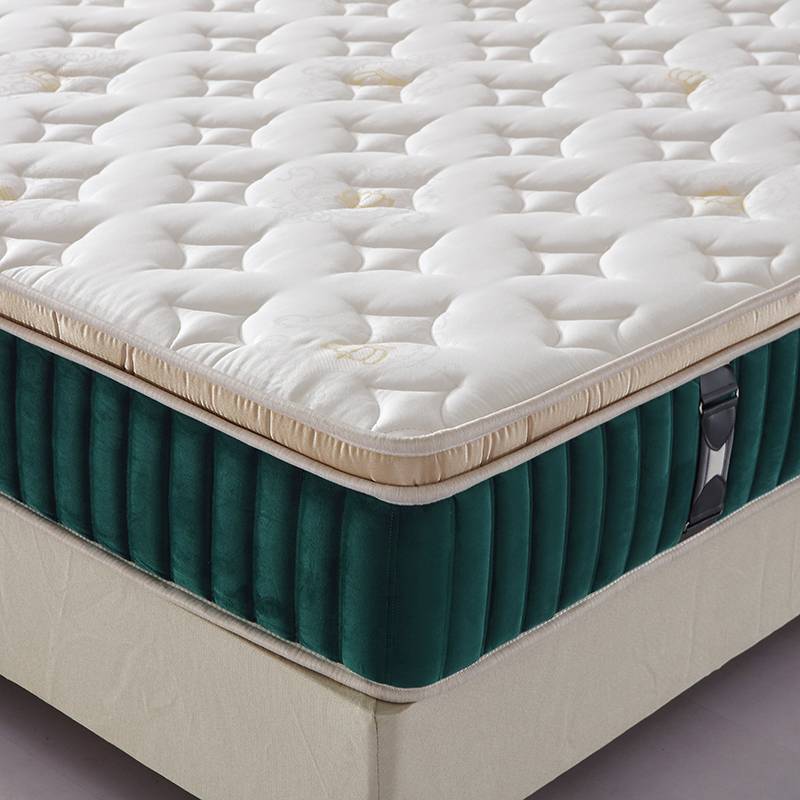 Green silk cotton fabric queen size pocket spring foam rolled up mattress 