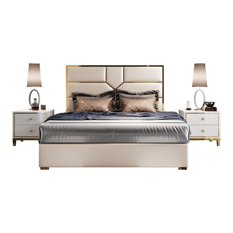 Luxury modern comfortable king queen size leather upholstered bed manufacturer
