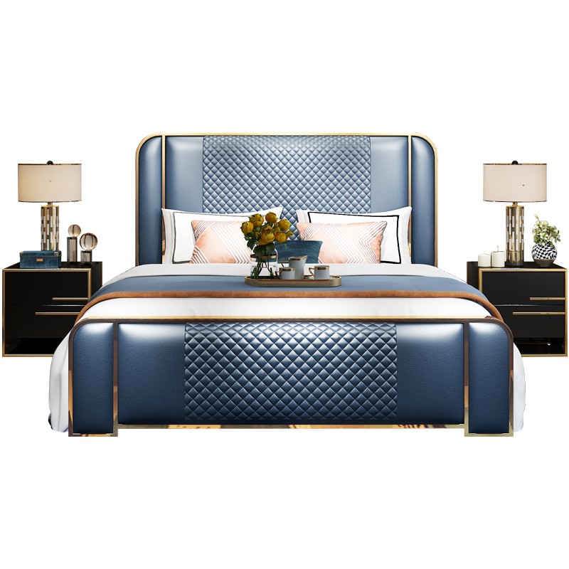 Home storage upholstered metal bed frame modern room furnitures luxury size