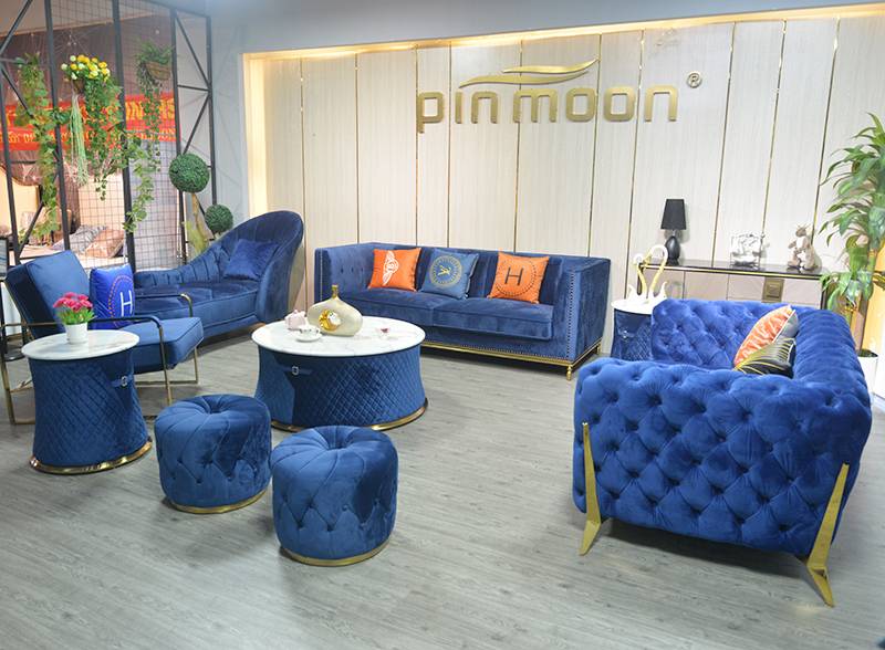 living room luxury sofa set furniture blue velvet fabric sectional recliner sofa