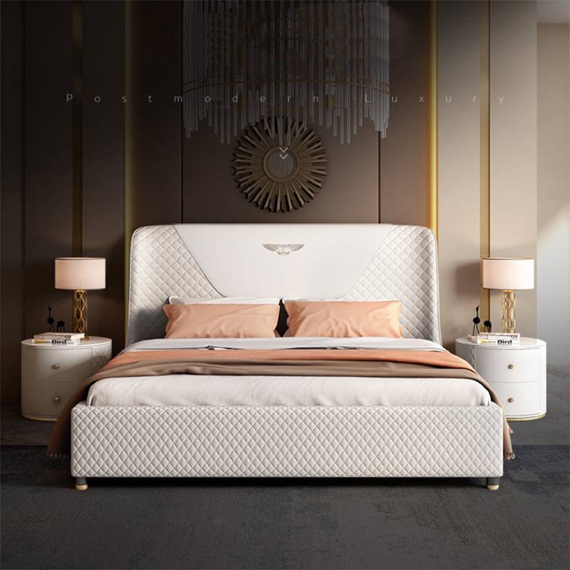  Italian white modern luxury leather upholstered beds with quilted foam