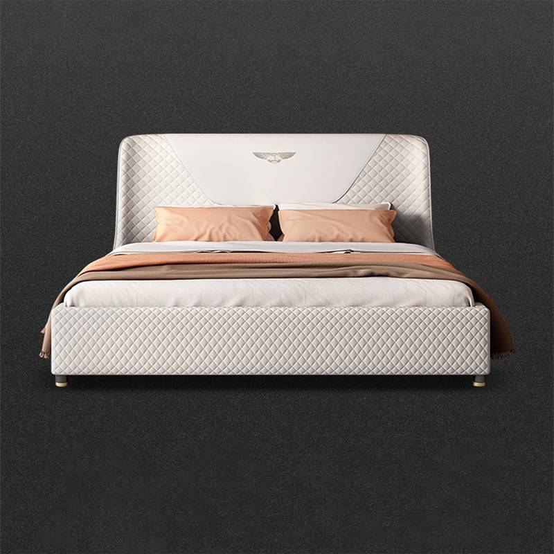  Italian white modern luxury leather upholstered beds with quilted foam