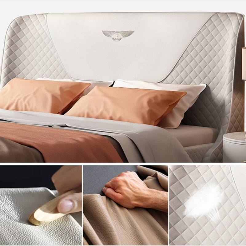  Italian white modern luxury leather upholstered beds with quilted foam