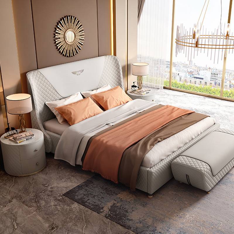  Italian white modern luxury leather upholstered beds with quilted foam