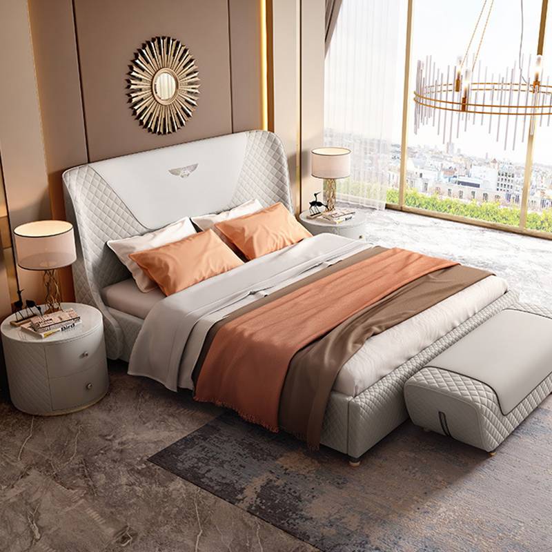  Italian white modern luxury leather upholstered beds with quilted foam