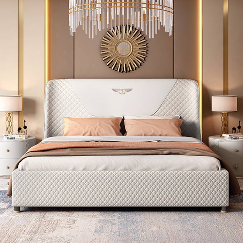  Italian white modern luxury leather upholstered beds with quilted foam