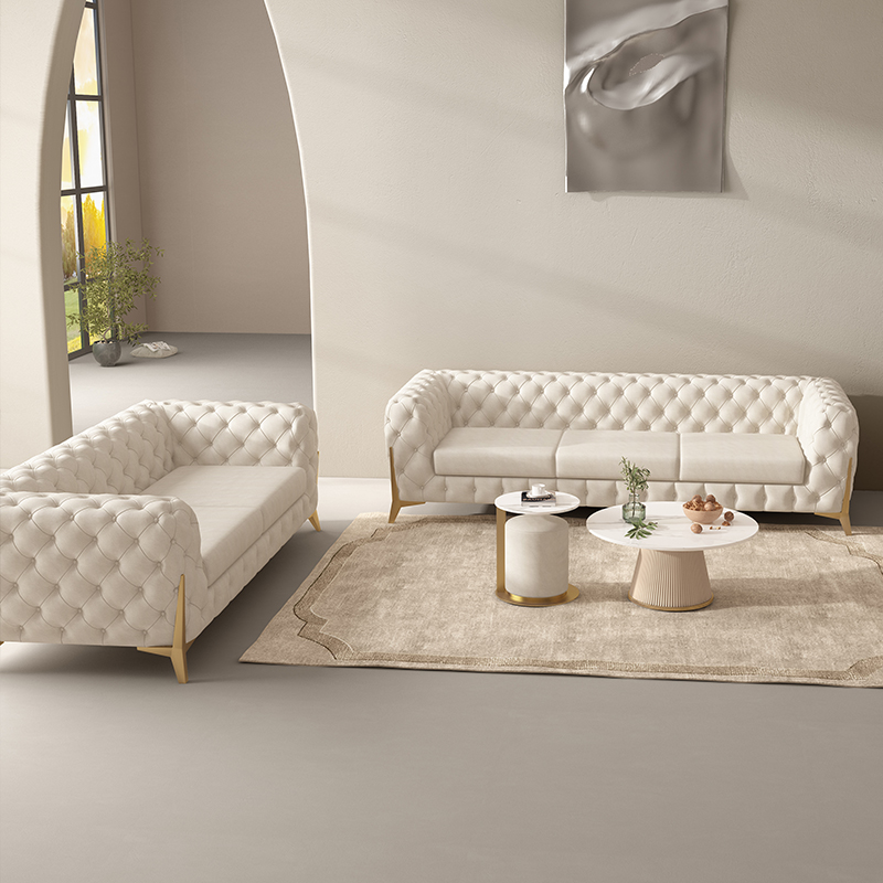 Dubai white synthetic leather post modern luxury upholstered sofa on sale 