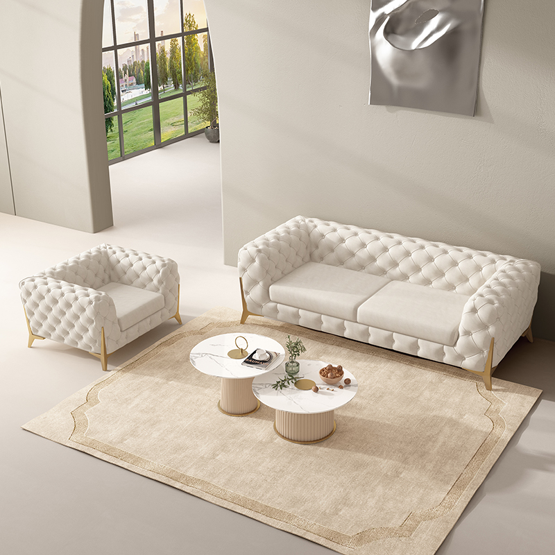 Dubai white synthetic leather post modern luxury upholstered sofa on sale 