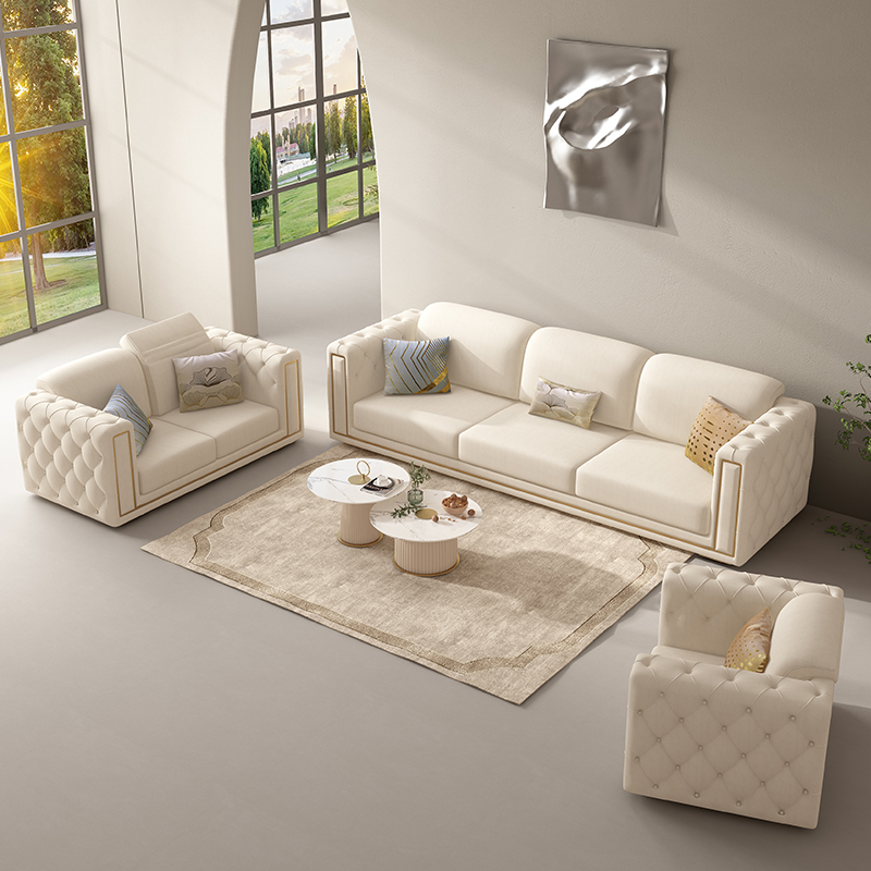 Dubai white synthetic leather post modern luxury upholstered sofa on sale 