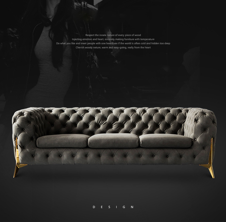 Post modern blue leather customize chesterfield button tufted sofa 