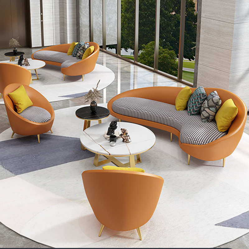 Orange faux leather modern light luxury curve sofa set wholesale