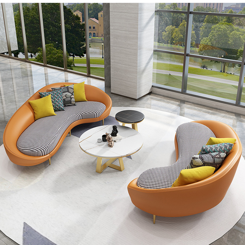 Orange faux leather modern light luxury curve sofa set wholesale