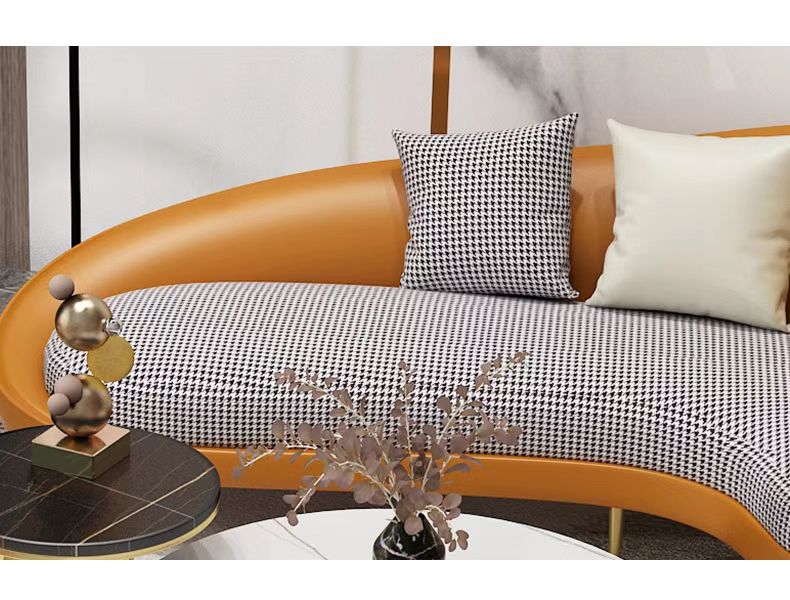Orange faux leather modern light luxury curve sofa set