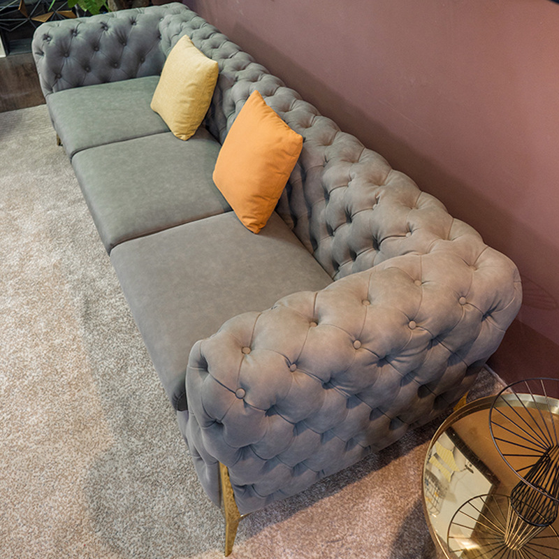 Post modern blue leather customize chesterfield button tufted sofa manufacturer