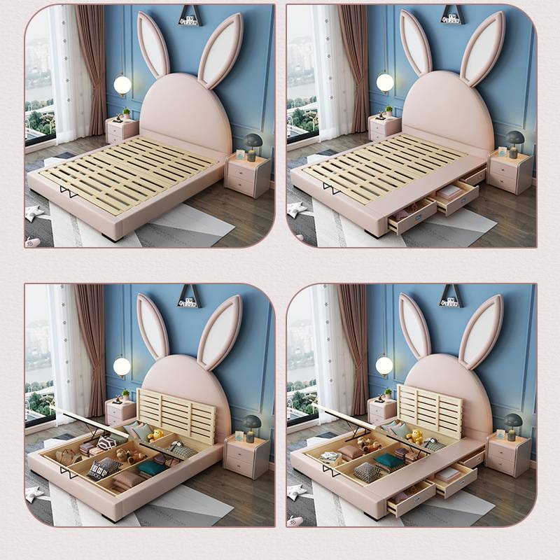 Children rabbit girls beds solid wooden frame kids bedroom furniture
