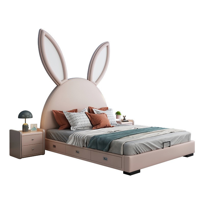 Children rabbit girls beds solid wooden frame kids bedroom furniture