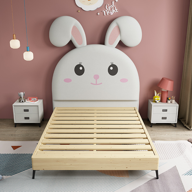 Cute and adorable solid wood children bed frame upholstered kids beds for gilrs