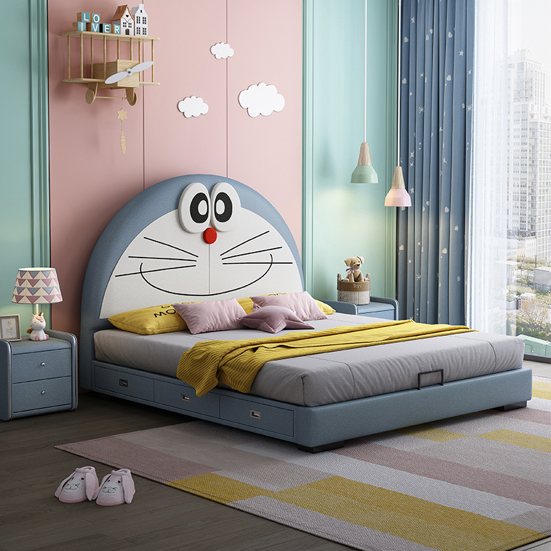 Sweet Doraemon children wooden divan storage kids bed for boys and girls