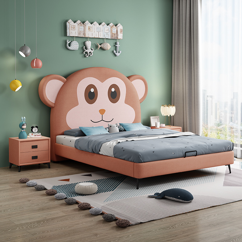 Monkey children bedroom set solid wood bed base kids double single queen size 