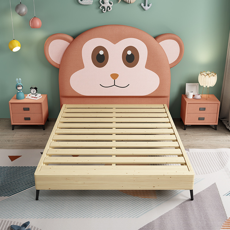 Monkey children bedroom set solid wood bed base kids double single queen size 