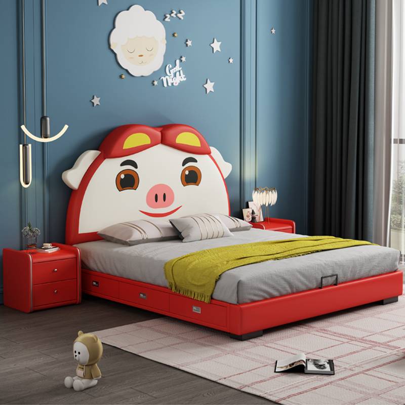 Pig children wooden storage divan kids beds room furniture design with drawers