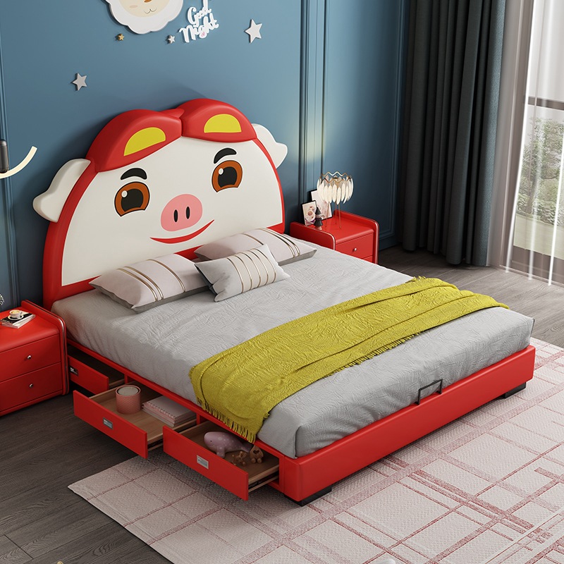 Pig children wooden storage divan kids beds room furniture design with drawers