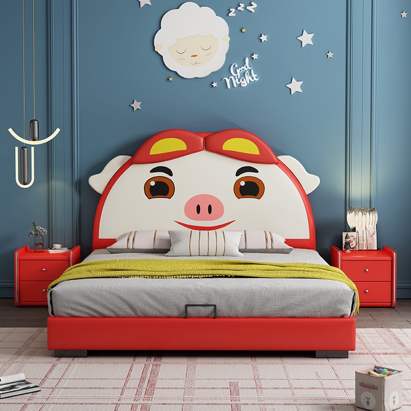 Pig children wooden storage divan kids beds room furniture design with drawers