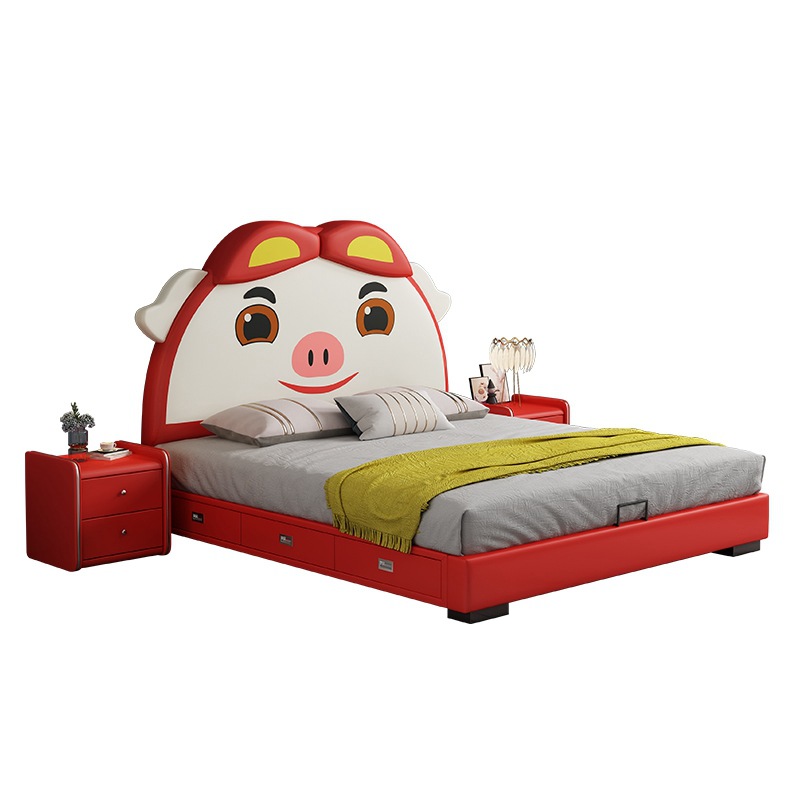 Pig children wooden storage divan kids beds room furniture design with drawers