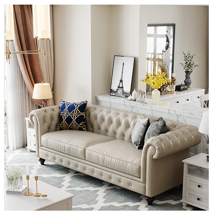 upholstered modern simple classsic italian deep chesterfield button tufted living room leather sofa  couch 