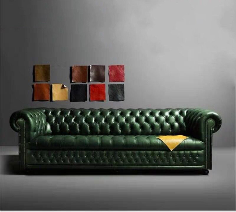 Italian customized color modern classic genuine leather button tufted sofa 