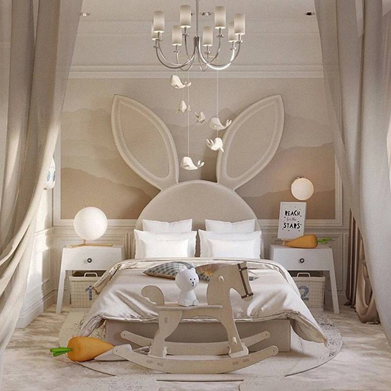 Children rabbit girls beds solid wooden frame kids bedroom furniture