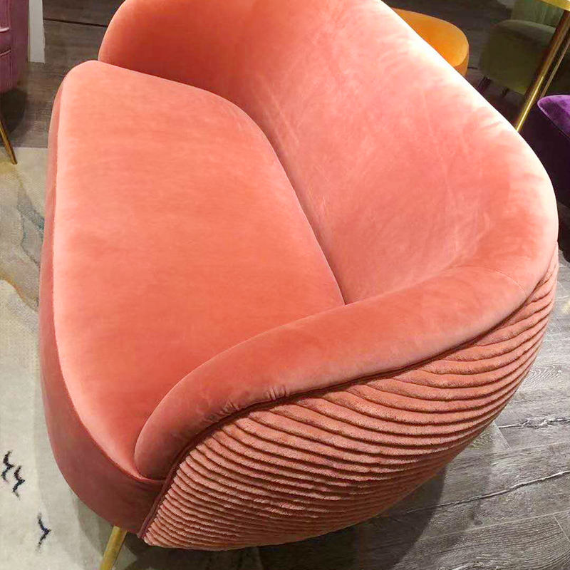 Modern Living Room Furniture Pink Velvet Upholstery golden legs sofa