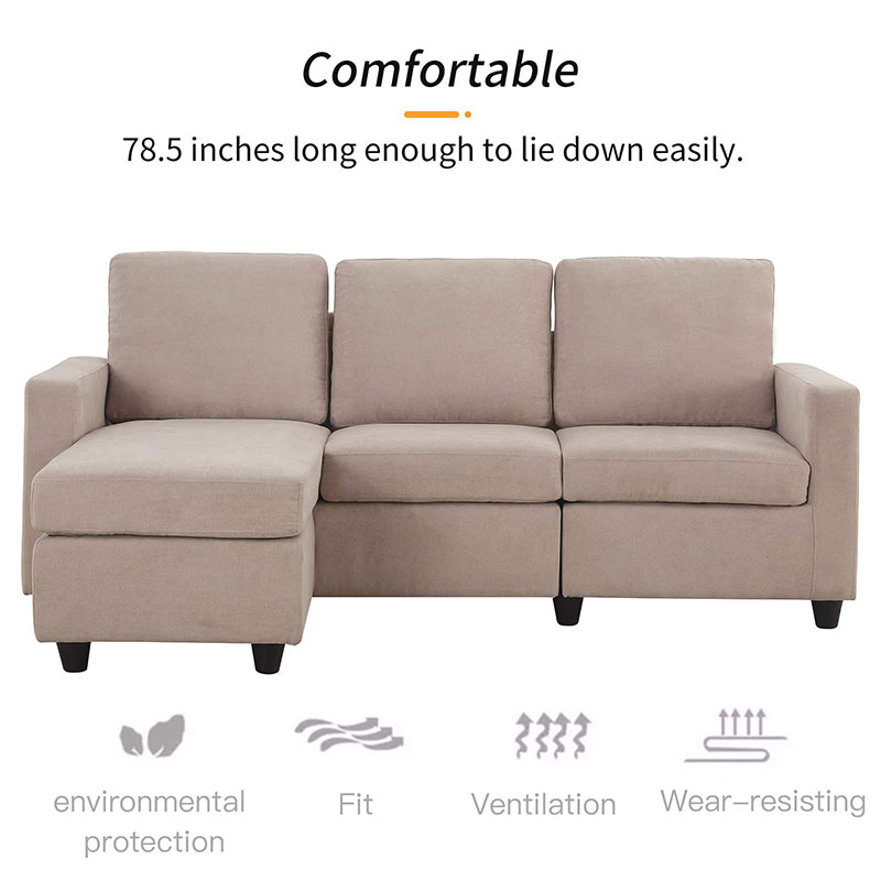 Save Space Linen Convertible L-Shaped Sofa Small Space