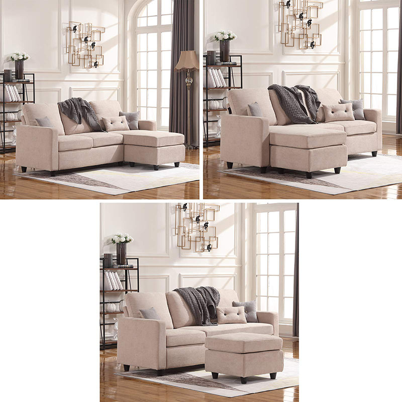 Save Space Linen Convertible L-Shaped Sofa Small Space