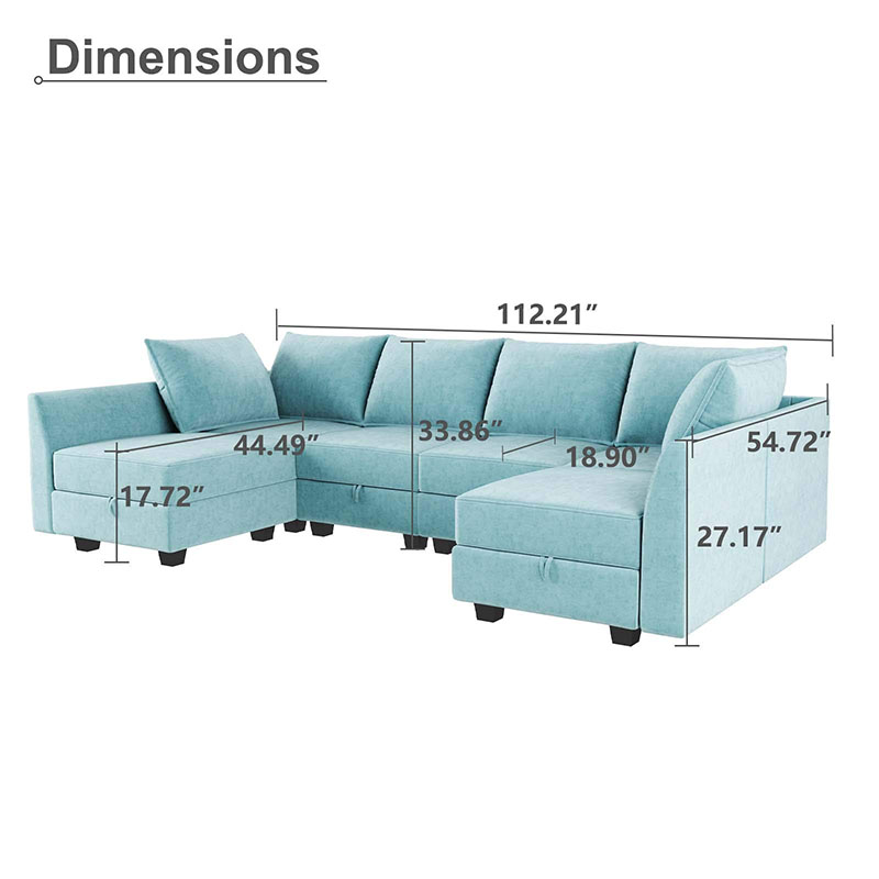 U-shaped convertible modular sofa with removable ottoman
