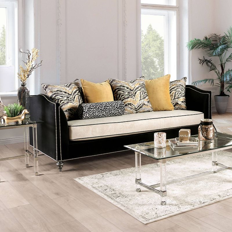 Black Classic Nail Head Trim Beige Sofa