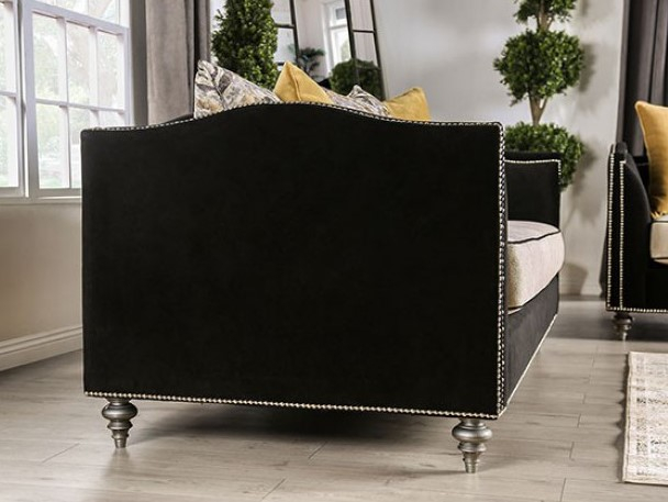 Black Classic Nail Head Trim Beige Sofa