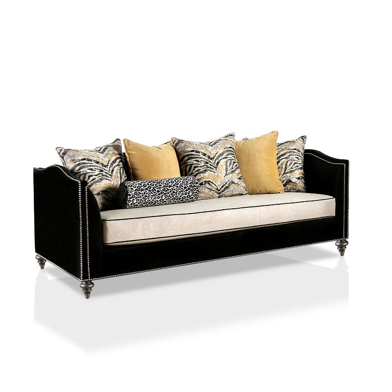 Black Classic Nail Head Trim Beige Sofa