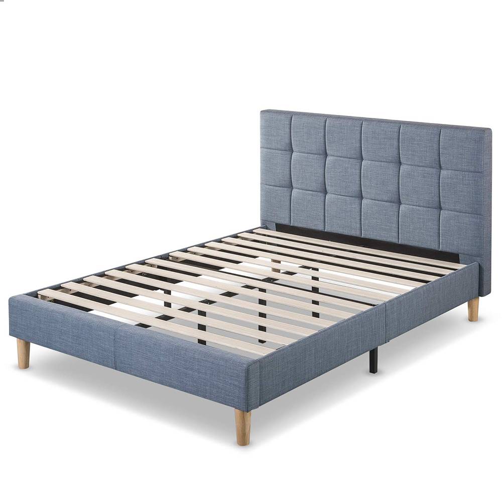 Easy Assembly Woven Fabric Upholstery Sky Blue Platform Bed Frame