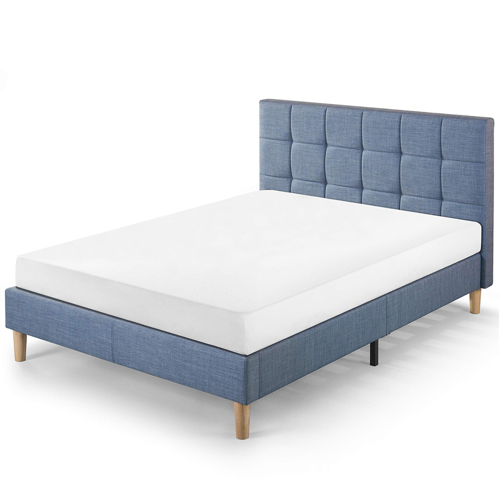 Easy Assembly Woven Fabric Upholstery Sky Blue Platform Bed Frame